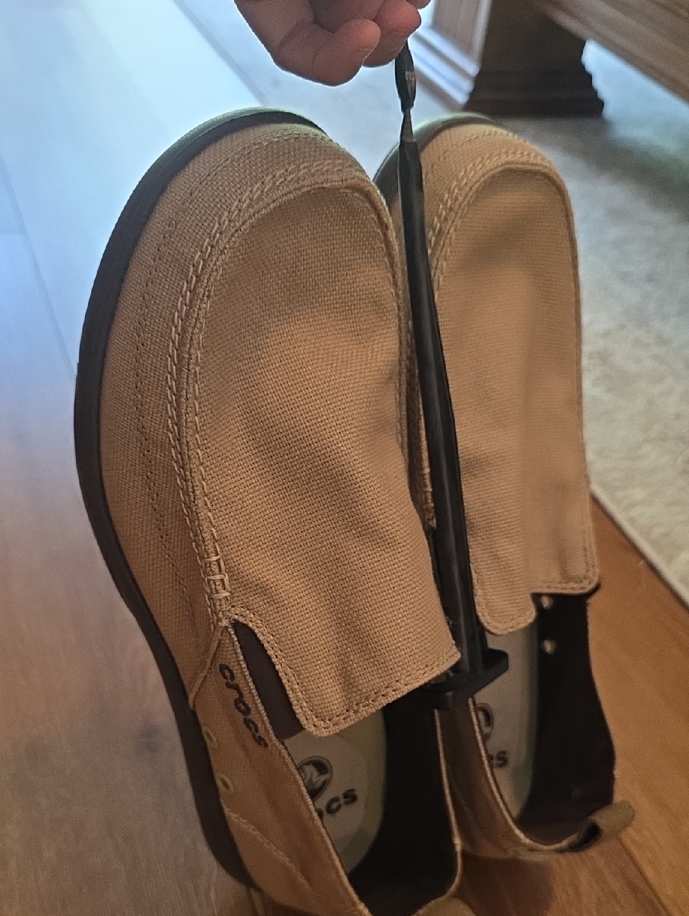 CROCS Men's Tan Slip-On Canvas Loafers - Picture 9 of 12